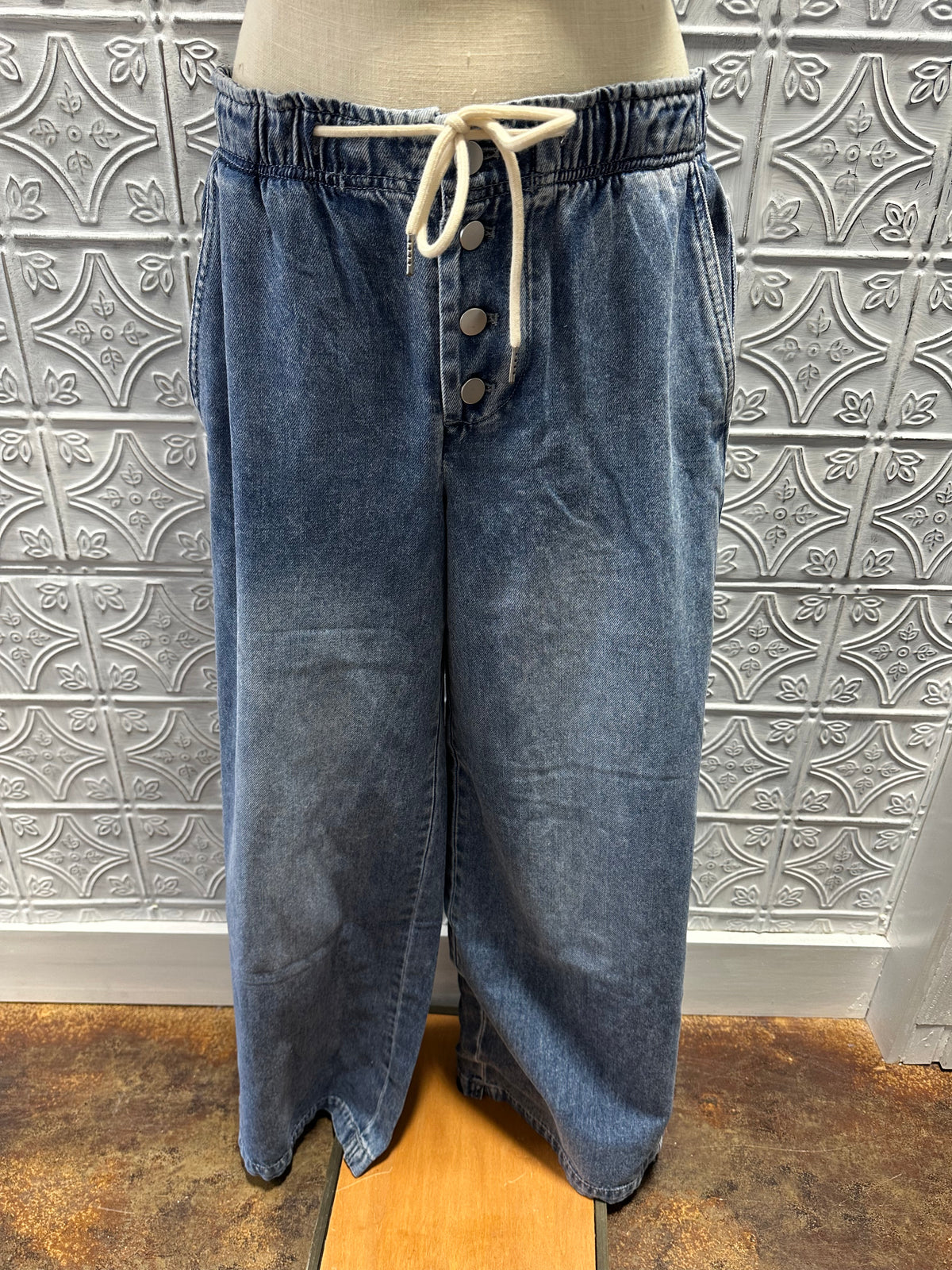Wide leg Denim Pant w/ drawstring