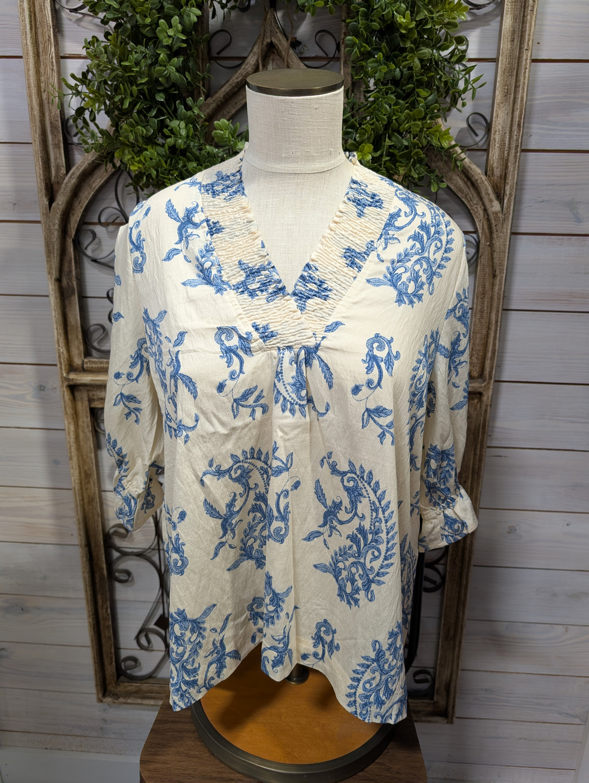 Paisley Print V-Neck Top Plus